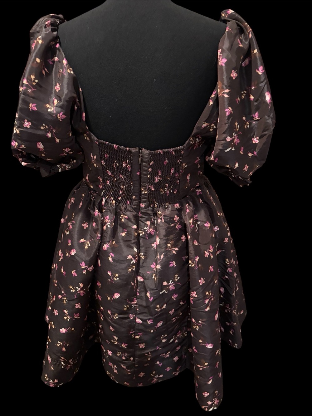 Anthropologie x Maeve Black Floral Puff-Sleeve Mini Dress - Picture 3 of 4